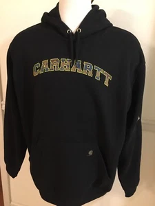 NWT CARHARTT Men Sweatshirt Hooded Hoodie Loose Camo Graphic Front Midweight BLK - Picture 1 of 13