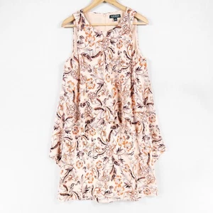 Lauren Ralph Lauren Shift Dress Sz 8 Pink Floral Crepe Layered Sleeveless Lined - Picture 1 of 8
