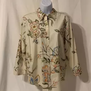 Ralph Lauren Woman’s Size Large Button Front Neutral Color Floral Pattern Shirt - Picture 1 of 8
