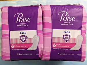 LOT (2) POISE INCONTINENCE PADS 5 DROP REGULAR MAXIMUM ABSORBENCY 48 CNT EACH - Picture 1 of 2