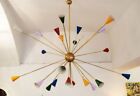 Mittelhoch Jahrhundert Riesig Sputnik Messing Mehrfarbig Decke 24 Licht Leuchte