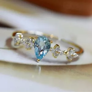 Dainty 925 Sterling Silver Blue Crystal Adjustable Ring - Picture 1 of 4
