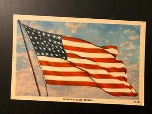 Antigua postal patriótica vintage "DIOS BENDIGA AMÉRICA" hecha en EE. UU. - Imagen 1 de 3