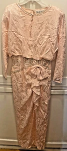 A.J. Vestido de Noche Bari Talla 10 Manga Larga 100% Seda Estampado Rosa Hermoso det - Imagen 1 de 24