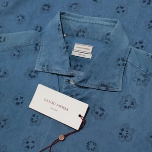 Luciano Barbera NWD 100% Cotton Sport Shirt Size Medium In Blue Floral - Picture 1 of 15