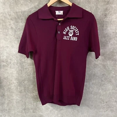 VTG 70s Tennessee American High Society Jazz Band Polo Shirt Maroon Nylon S - Image 1 of 4