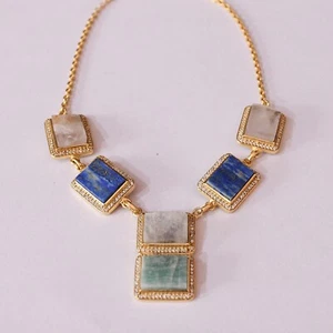 Artisan Made Natural Lapis Lazuli, Rose Quartz & Moonstone Multi Stone Necklace - Picture 1 of 6