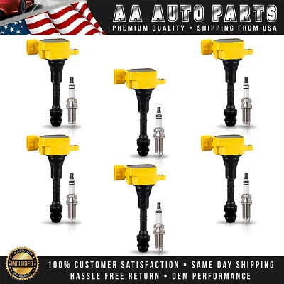 6 Ignition Coil Yellow & Platinum Spark Plug for Nissan Frontier 2005-2016 4.0L - Imagem 1 de 4