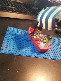 Lego Pirates Rock Island Refuge 6273 Red Boat Blue Sail Cloth Year 1991 