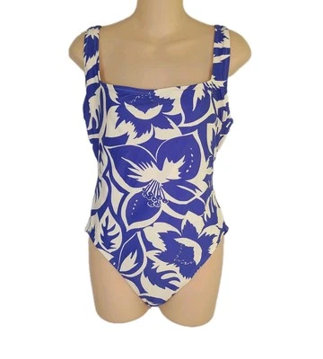NEW Madewell One-Piece Swimsuit Blue Floral M Low Back Recycled Stretch Tropical - Image 1 of 4