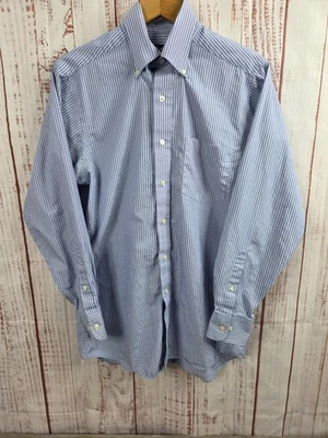 Bajo G.H. Camisa de vestir Bass & Co para hombre pequeña azul a rayas sin arrugas manga larga Foto 1 de 4