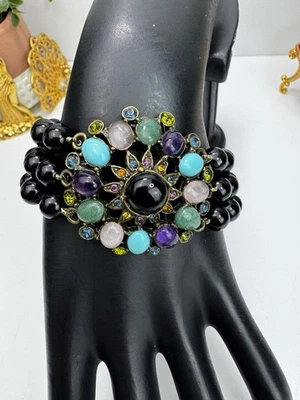 Pulsera Heidi Daus Multi-Hebra Cuentas Floral Cristal Centro Declaración Foto 1 de 4