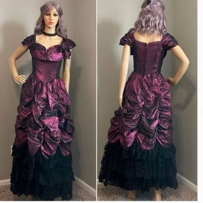 Vestido vintage púrpura vino metálico núcleo gótico con cordones volantes talla 12  Foto 1 de 4