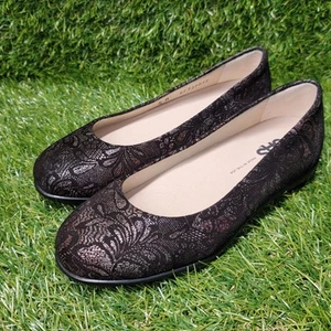 SAS SCENIC Black Lace Multi Floral Embossed Leather Suede Flats US 5 M - Picture 1 of 24
