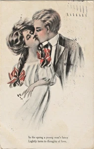 Im Frühling die Lust eines jungen Mannes... Romantik küssende Postkarte PCK 1911 U - Bild 1 von 2