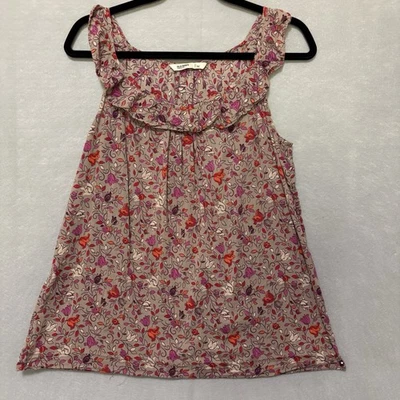 Old Navy Sleeveless Blouse Ruffled Collar Floral Print Tan/Red Women’s Size M - Image 1 of 4