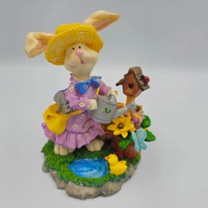 Spring Bunny Garden Figurine with Watering Can & Birdhouse | Pastel Easter Decor - Picture 1 of 7