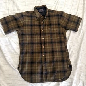 Vintage 1960s Pendleton 100% Wool Button Front Shirt Brown Plaid Men's size Med - Picture 1 of 10