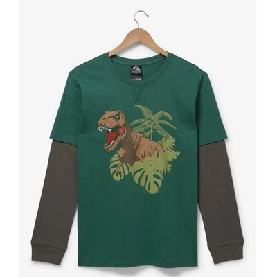 Jurassic Park T-Rex Layered Long Sleeve T-Shirt Green & Grey Size 2X NWT New - Image 1 of 4