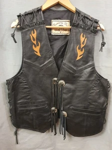 Oldschool Damen Biker Motorrad Lederweste Flammen Rockabilly Vintagelook - Bild 1 von 5