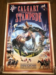 Póster promocional original de julio de 1999 Calgary Stampede Canadá caballo rodeo firmado - Imagen 1 de 8