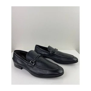 Boss HUGO BOSS Tailored Mens Navy Blue Leather Loafer Shoes Slip On Dress Size 8 - Picture 1 of 12
