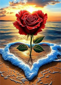 Full Drill Rose Diamond Art Kits Adults, 5D DIY Beach Diamond Painting Kit, Gem - Picture 1 of 7