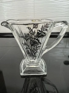 1930’s Art Deco Milchkännchen Klarglas mit Silberüberfang Dekoration beidseitig & top - Bild 1 von 6