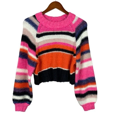 Suéter Free People Snowbird Rosa Rayas Cuadrado Tejido Difuso Para Mujer XS Foto 1 de 4