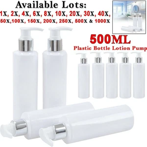 BULK White Silver PET Plastic Pump Bottle Pump Mrs Hinch 500ml Dispenser - Picture 1 of 8