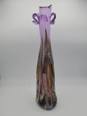 Vintage Didier Saba Purple Blown Art Glass Vase Biot France Iridescent 14.5” - Image 1 of 4