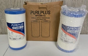 PUREPLUS 5 Micron 10" X 4.5" Whole House Sediment & Carbon Water Filter 2 PACK - Picture 1 of 8