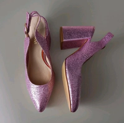 ШЕЛЛИ ЛОНДОН CHESTER РОЗОВЫЙ БЛЕСТЯЩИЙ БЛОК КАБЛУК РЕТРО СУДА НАСОСЫ ПРИНЦЕССА ВЕЛИКОБРИТАНИЯ 4,5 - Изображение 1 из 4