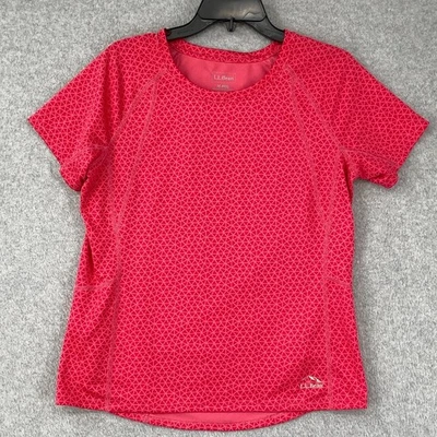 LL Bean Top Mujer M Rosa Geométrico Manga Corta Cremallera Bolsillo Gimnasio Ropa Activa Foto 1 de 4