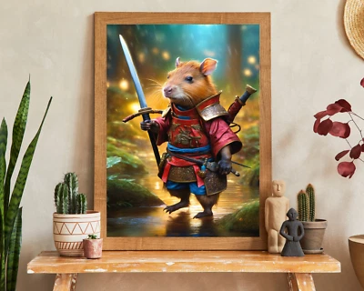 Lindo arte de pared imprimible samurai capibara, retrato de samurai, arte capibara, samurai Foto 1 de 4