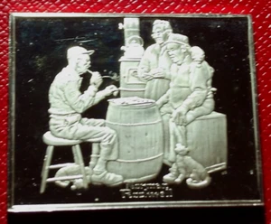 NORMAN ROCKWELL Fondest Memories "The Checker Game" 3 Troy oz. Plata fina .925  - Imagen 1 de 3