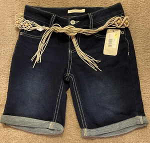 Girls Denim Shorts Lace Belt Sz 10 Canyon River Blues Stretch Adjustable Waist - Picture 1 of 4