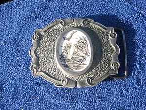 Vintage Pewter "Sea Ship " Belt Buckle - Bild 1 von 8