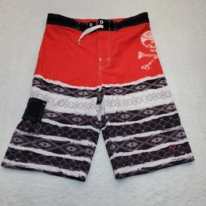 OP Ocean Pacific Youth Board Swim Short Trunks Black Red Skull Aztec XXL 18 Surf - Picture 1 of 10