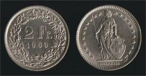 SWISS 2 FRANCS 1969 B - Picture 1 of 1