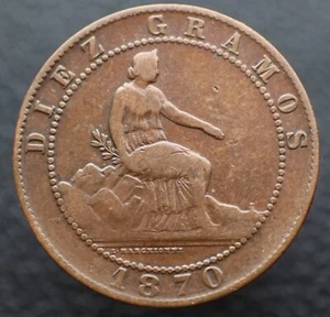 Moneda de bronce 10 DIEZ CENTIMOS 1870 - España KM# 663 - #R86 - Imagen 1 de 3
