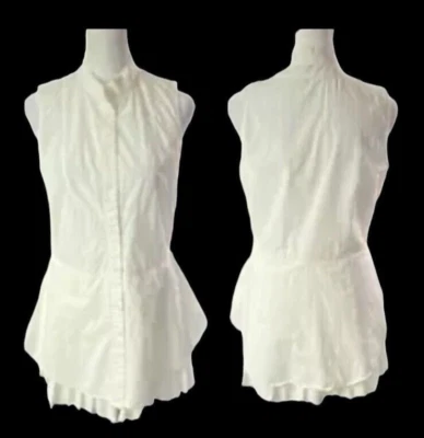 DEREK LAM 10 Crosby Shirt Dress Size 4 White Pleated Hem Button Front 40-6 - Image 1 of 4