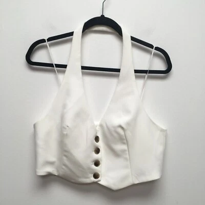 Chaleco halter forrado con botones delanteros sin mangas liso blanco de Zara para mujer L Foto 1 de 4