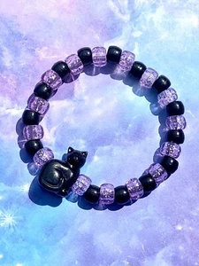 Bracciale con perline GATTO NERO Kandi, estetica spettrale, Rave Kandi, Dark Kandi, EDM - Foto 1 di 4