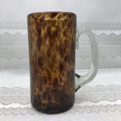 Handmade Mouth Blown Tortoise Glass Tall Mug Stein Cup With Handle 26oz - Image 1 of 4