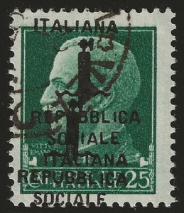 1944 RSI - 25 c. doppia soprastampa scritta "ITALIANA" a cavallo in alto usato - Picture 1 of 1