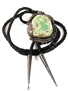 Cordón de cuero bolo turquesa de plata moneda nativa americana vintage por PJ 52617 - Imagen 1 de 3