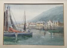 Early 20th Century Marine Watercolour Fishing Boats Port Signed V Fairweather