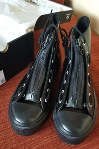 Nuove con scatola Converse alte in pelle nera con zip, suole impilabili uomo 8; donna 10 - Foto 1 di 8