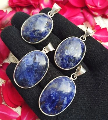 Dainty Sodalite Bezel Pendant Lot,Silver Overlay Handmade Necklace Pendant Lot~ - Image 1 of 3